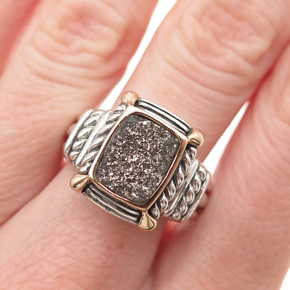 BJC Samuel Benham 925 Sterling Silver 14K Gold Vintage Real Druzy Ring Size 9.5